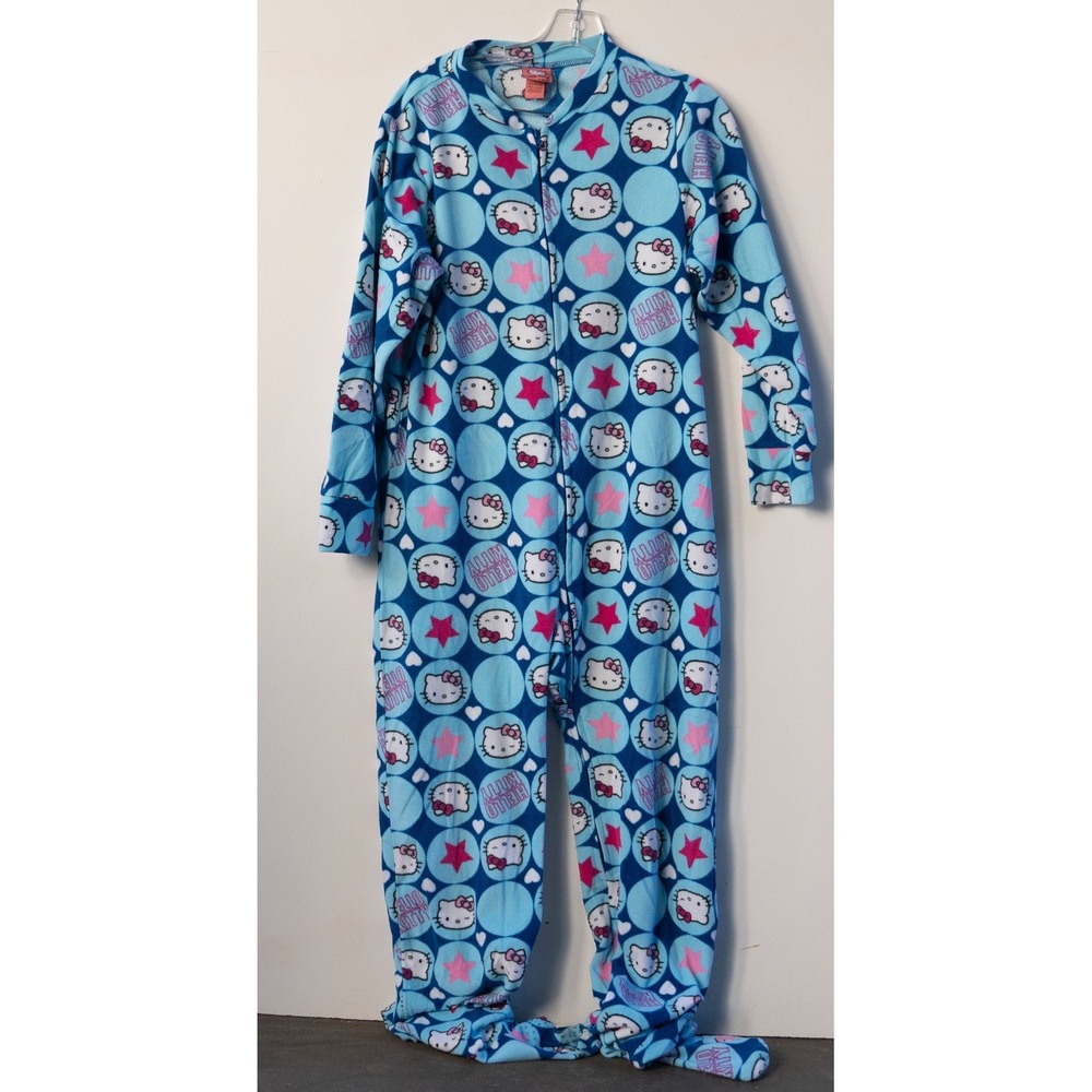 Hello Kitty Adult Fleece pink  blue Pajamas One Piece Excellent Condition Size S